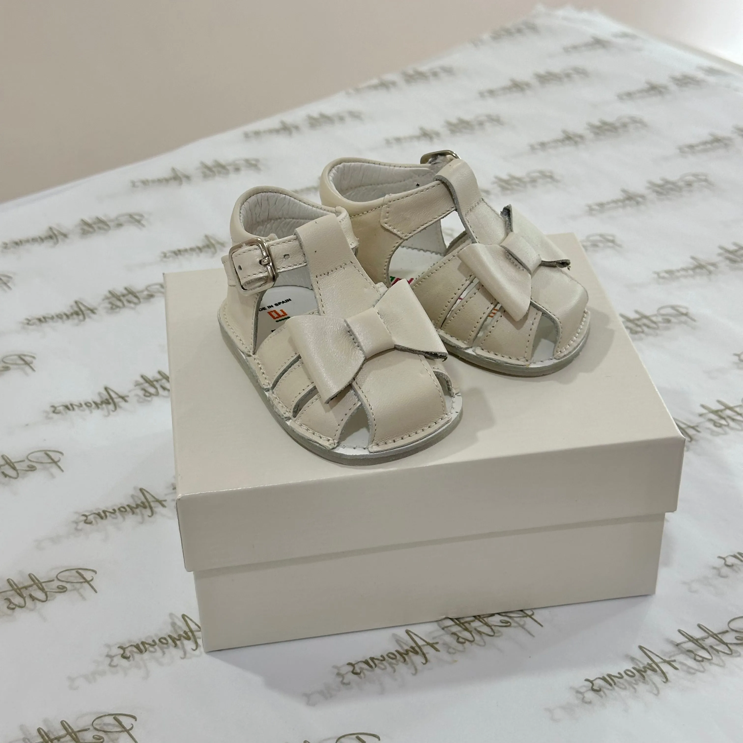 Ivory Pearl Bow Baby Sandals