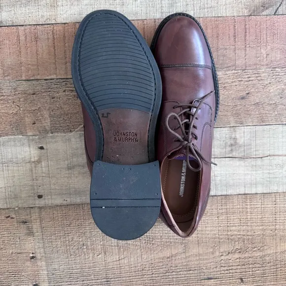 Johnston &amp; Murphy Novick Cap Toe Lace Up Oxford Shoes Cognac Burgundy 10.5