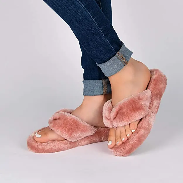 Journee Collection Womens Dream Comfort Insole Slip On Flip Flop Open Toe Slippers Blush 7.5 Medium Womens US