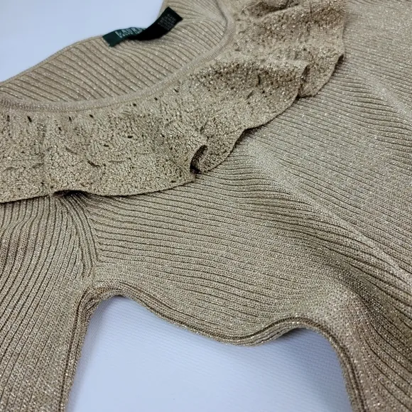 Lauren Ralph Lauren Silk Gold Metalic Ruffle Top Sz XL