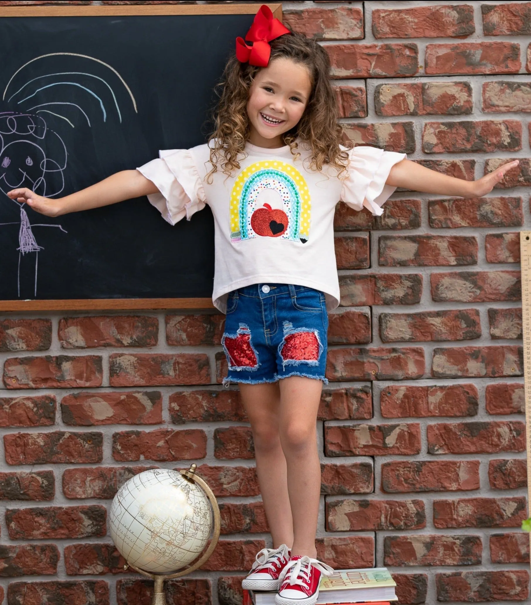 Learning Rainbow Patched Denim Shorts