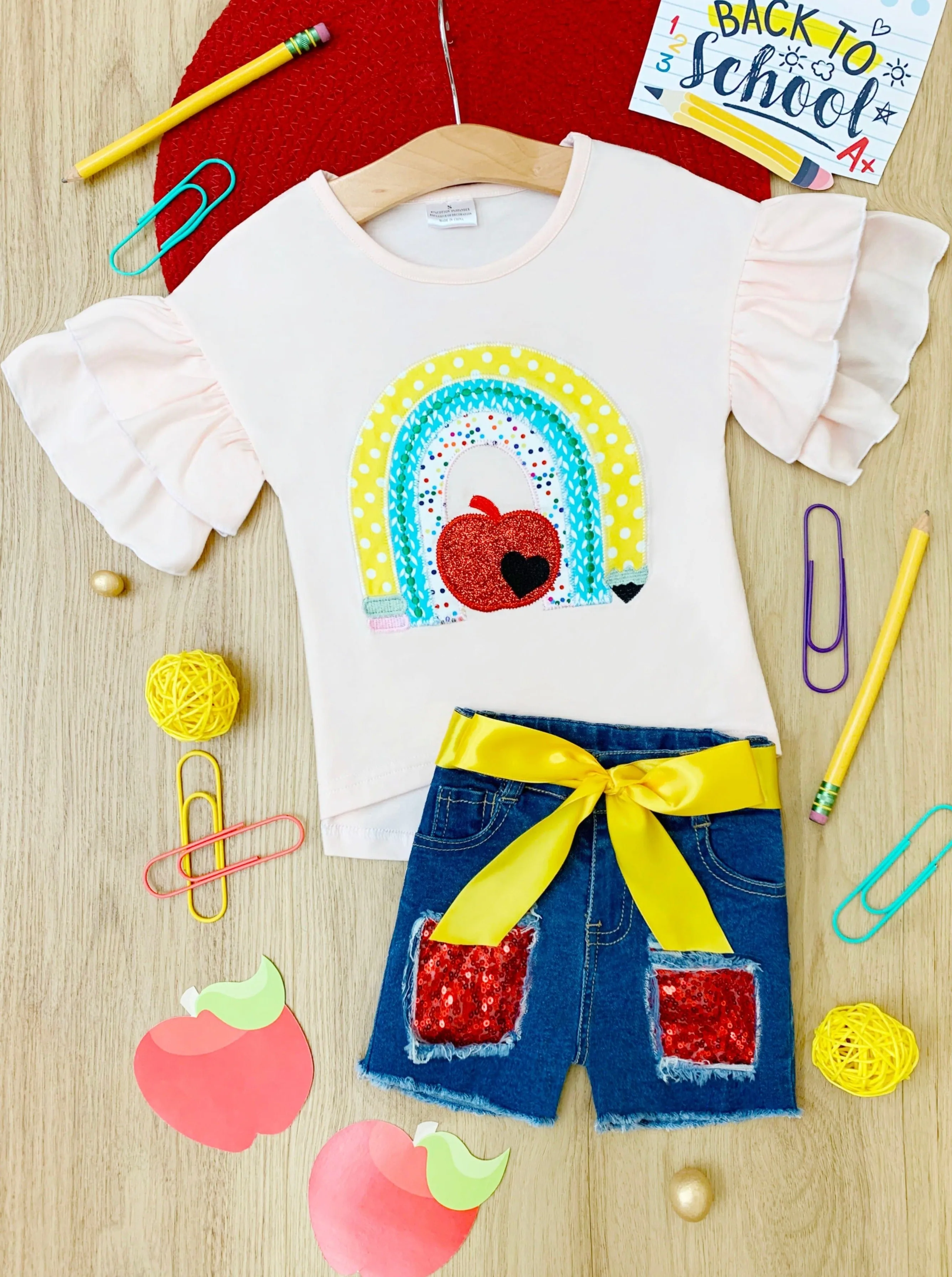 Learning Rainbow Patched Denim Shorts