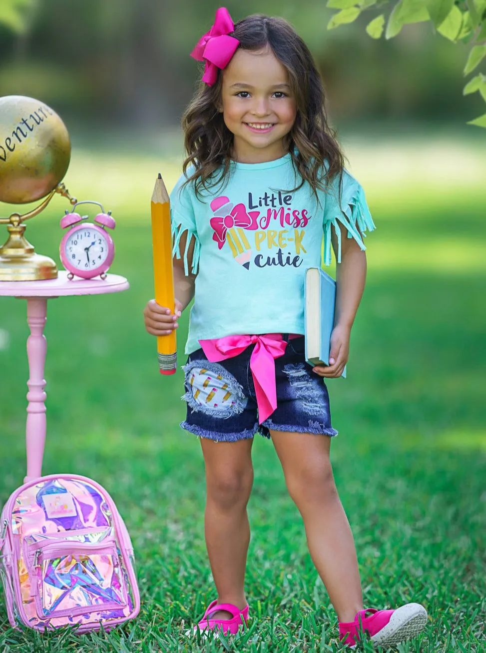 Little Miss Pre-K Cutie Patched Denim Short Set