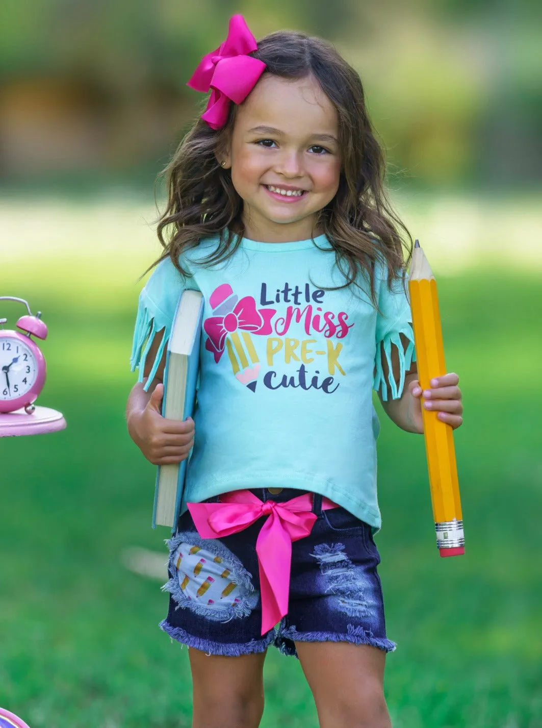 Little Miss Pre-K Cutie Patched Denim Short Set