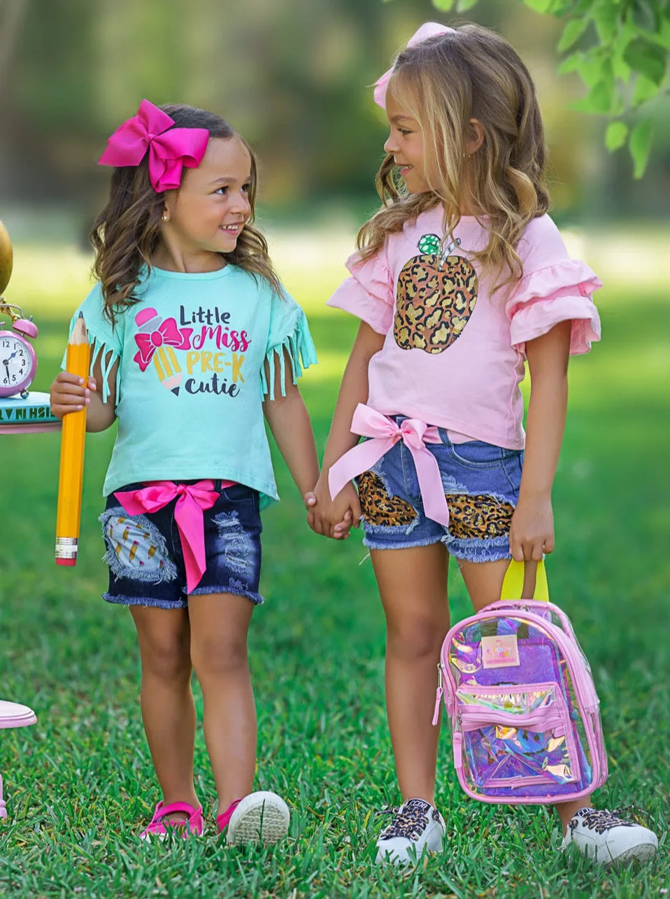 Little Miss Pre-K Cutie Patched Denim Short Set
