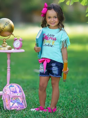 Little Miss Pre-K Cutie Patched Denim Short Set