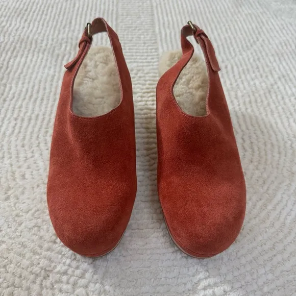Madewell Marlo Slingback Clog Shearling Lined Nubuck Suede Leather Warm Nutmeg 7