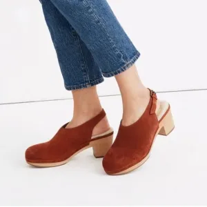 Madewell Marlo Slingback Clog Shearling Lined Nubuck Suede Leather Warm Nutmeg 7