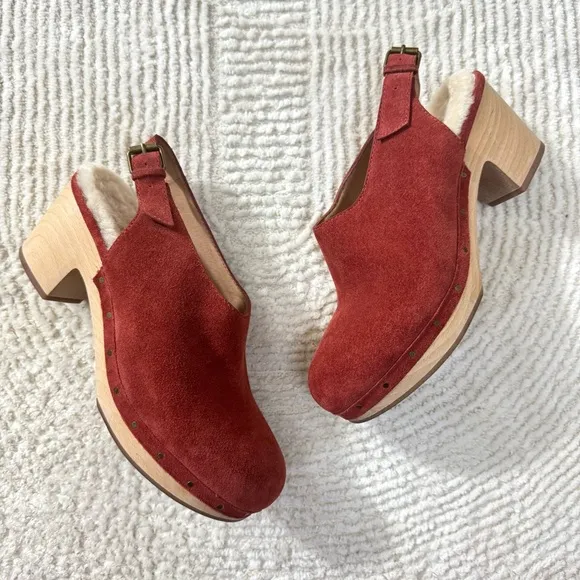 Madewell Marlo Slingback Clog Shearling Lined Nubuck Suede Leather Warm Nutmeg 7