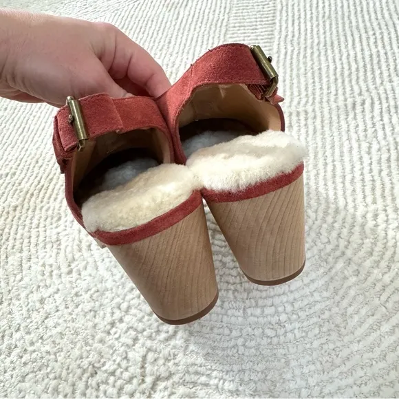 Madewell Marlo Slingback Clog Shearling Lined Nubuck Suede Leather Warm Nutmeg 7