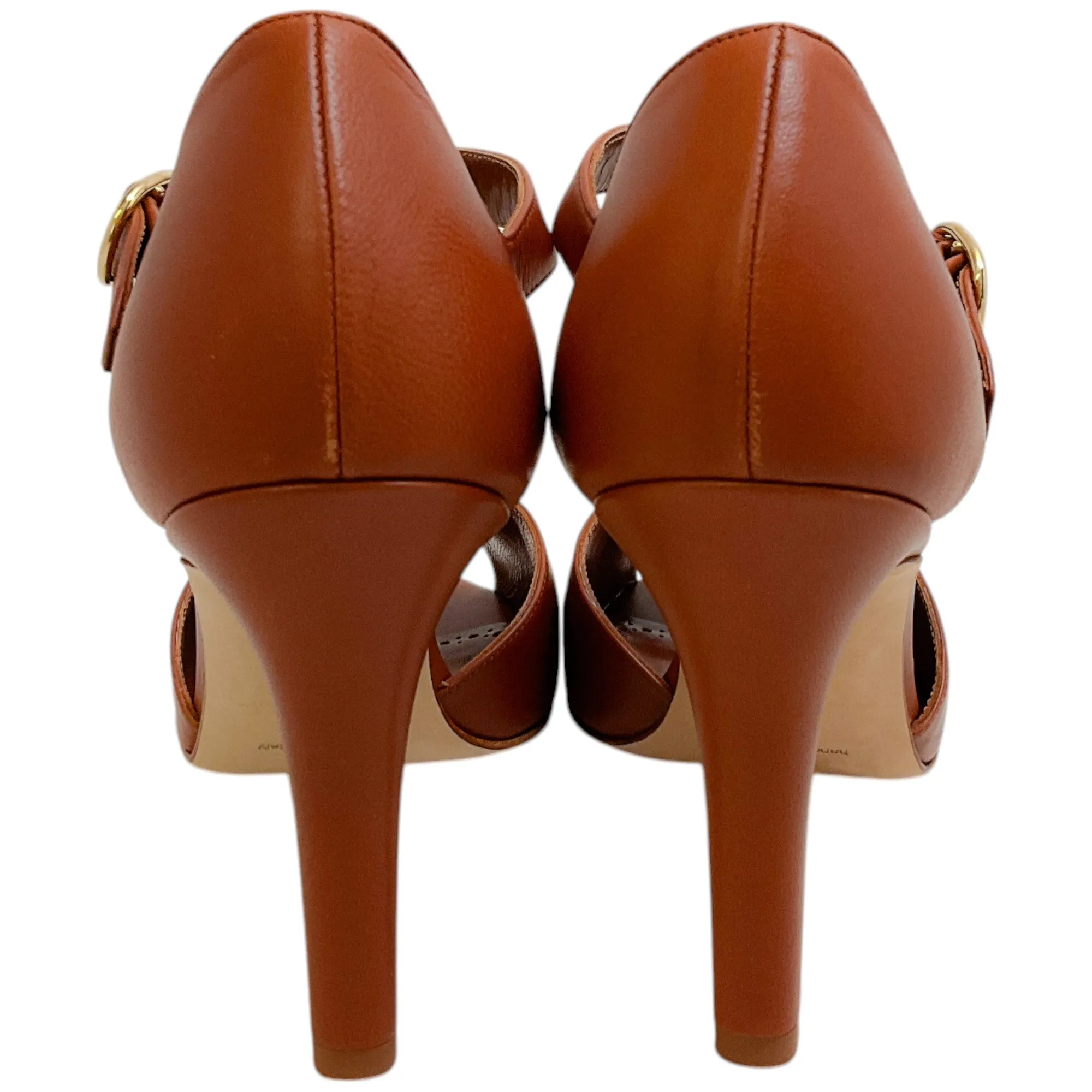 Manolo Blahnik Cognac Leather Gardita 105 Sandals