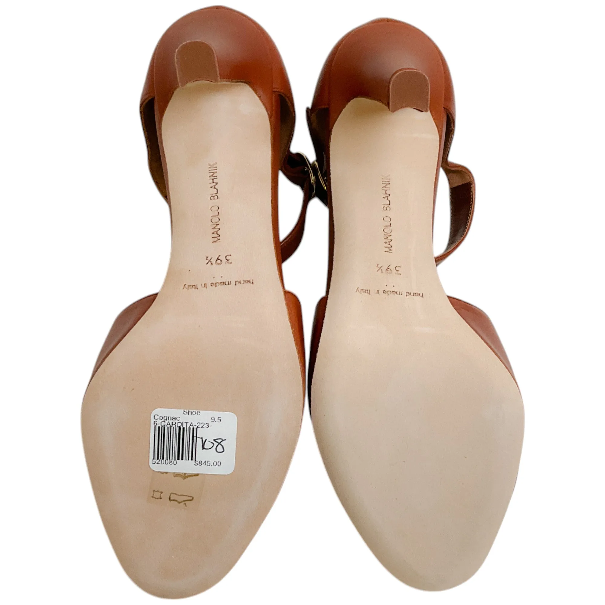 Manolo Blahnik Cognac Leather Gardita 105 Sandals