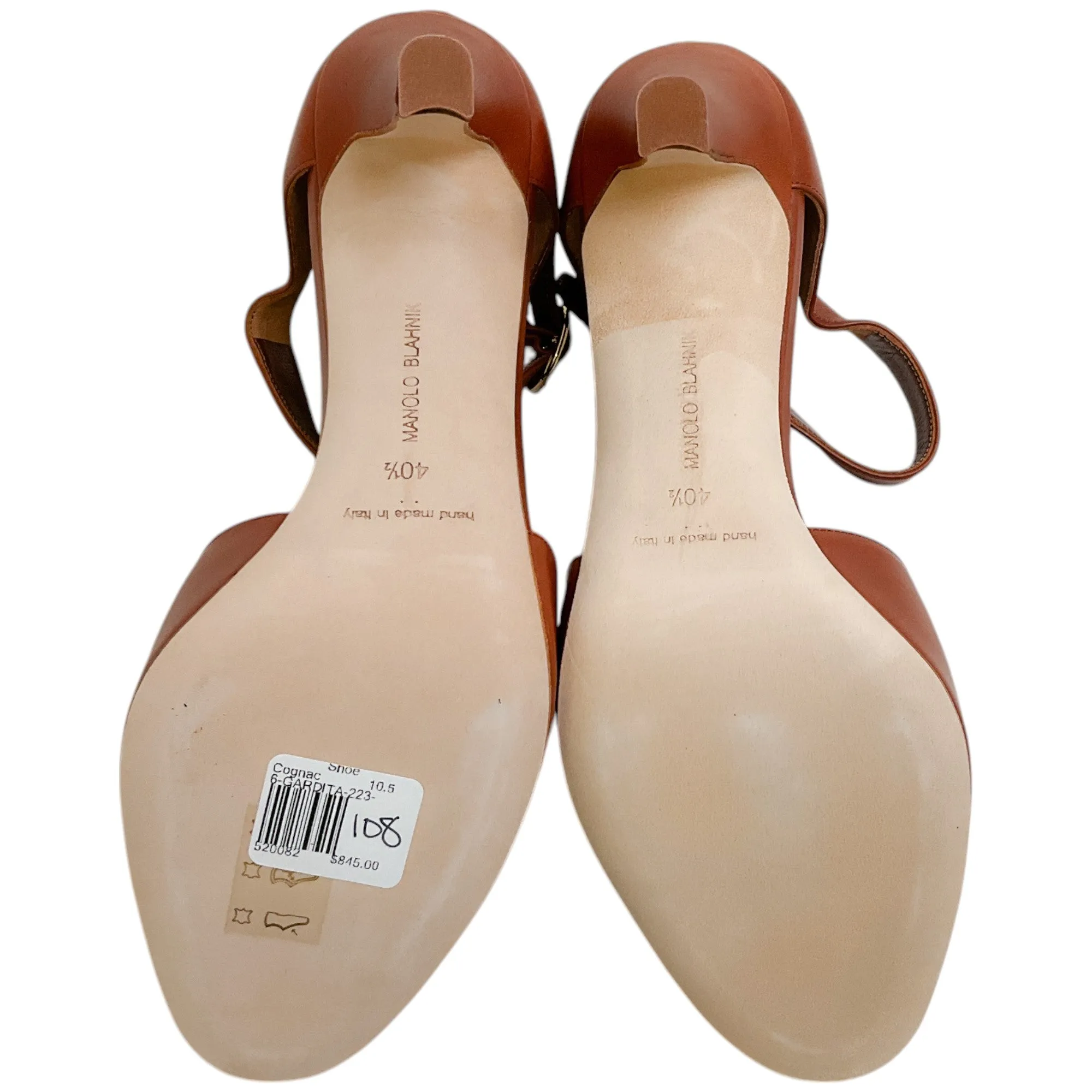 Manolo Blahnik Cognac Leather Gardita 105 Sandals