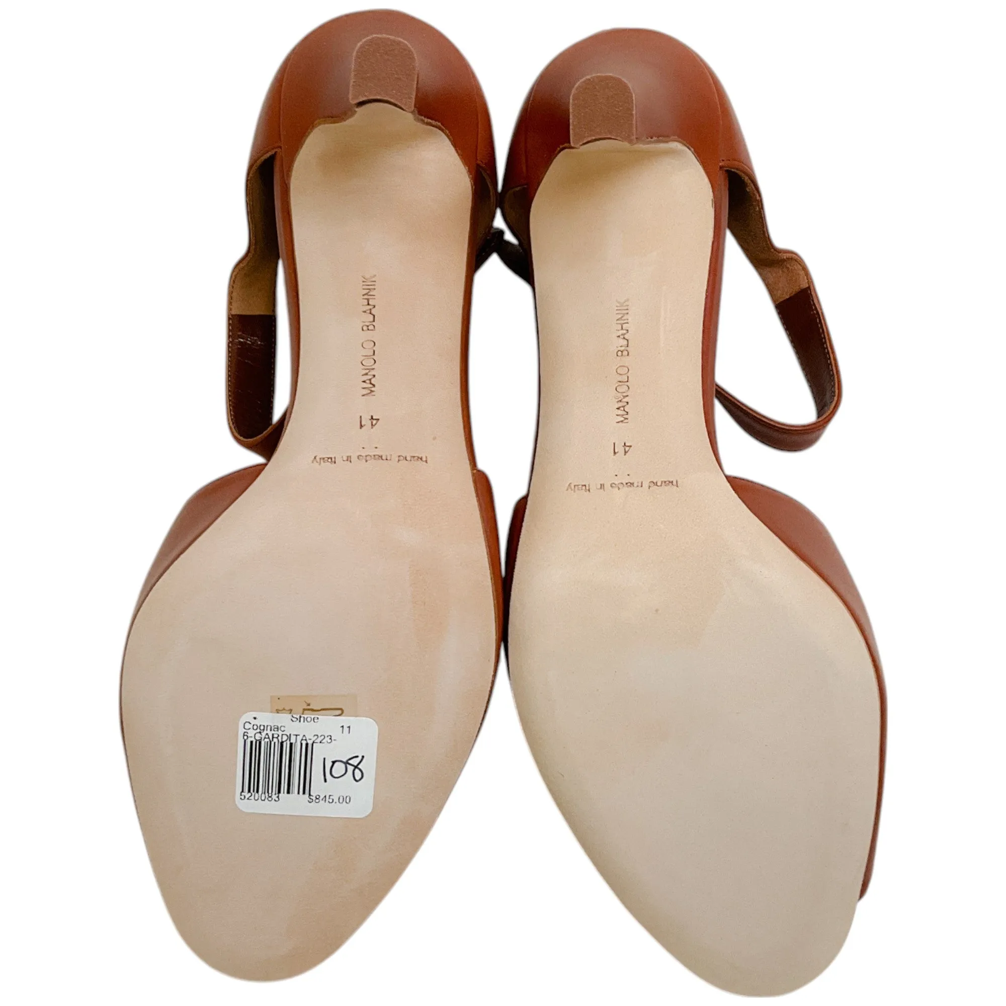 Manolo Blahnik Cognac Leather Gardita 105 Sandals