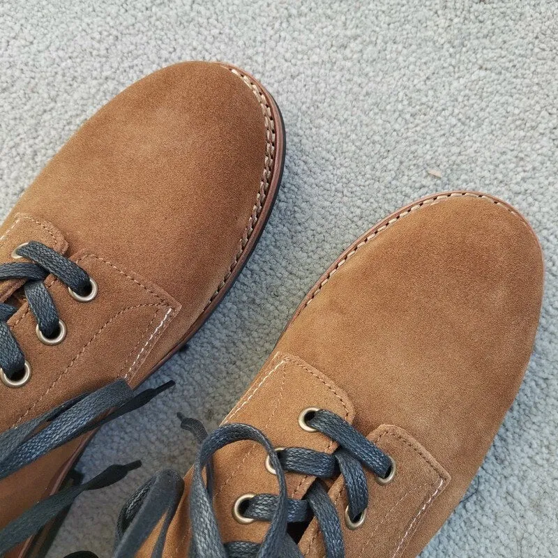 Men British Style Lace Up Cowboy Cow Suede Work Boots