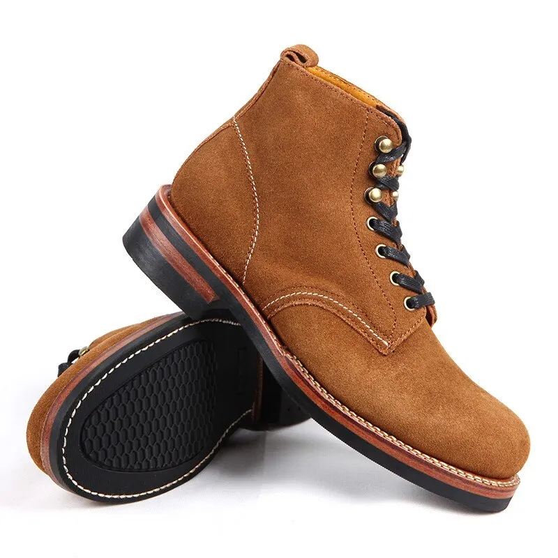 Men British Style Lace Up Cowboy Cow Suede Work Boots