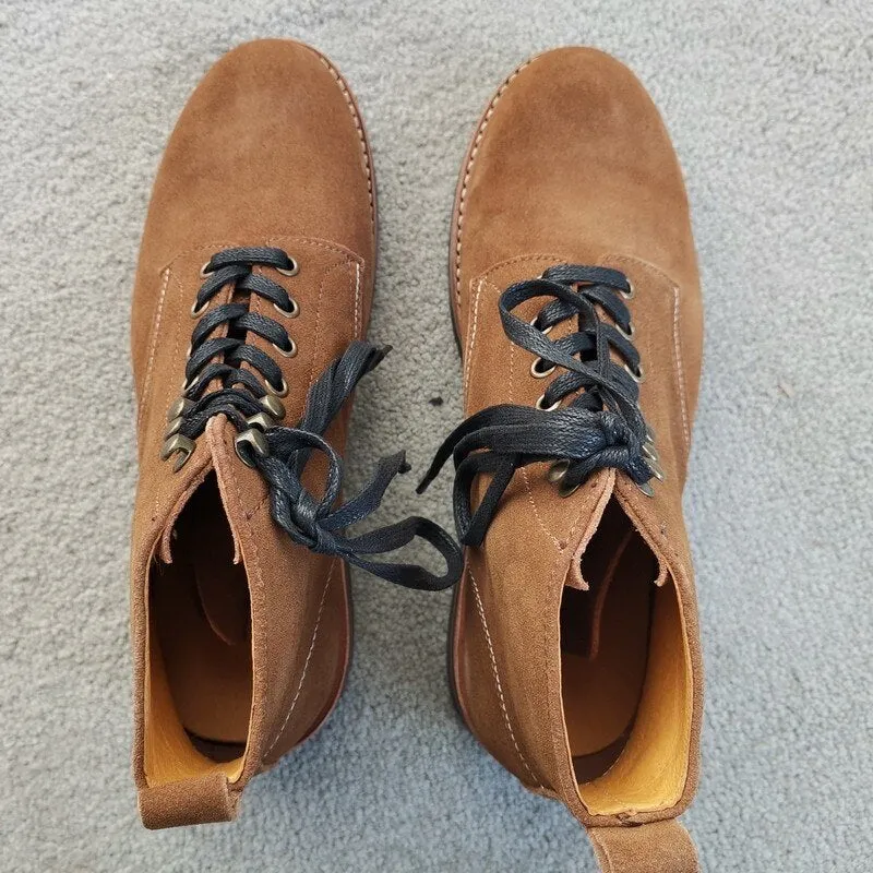 Men British Style Lace Up Cowboy Cow Suede Work Boots