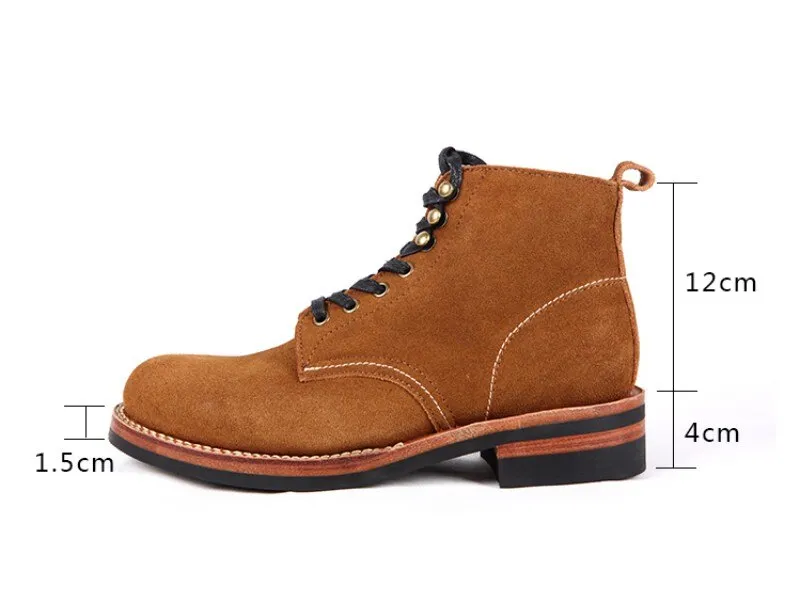 Men British Style Lace Up Cowboy Cow Suede Work Boots