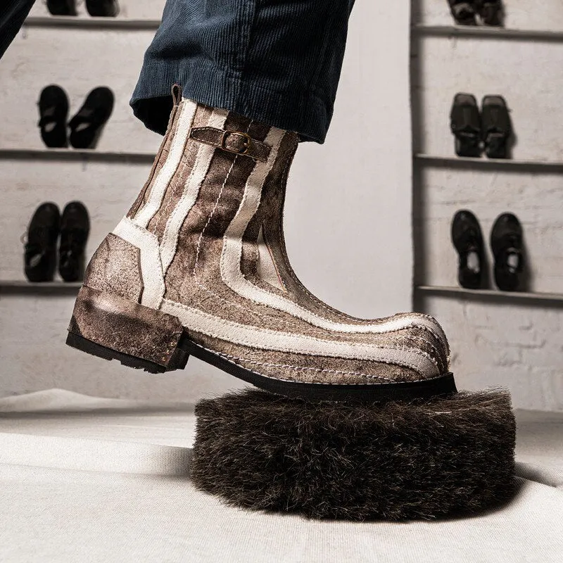 Men Retro Luxury Canvas Patchwork Work Safety Casual Boot