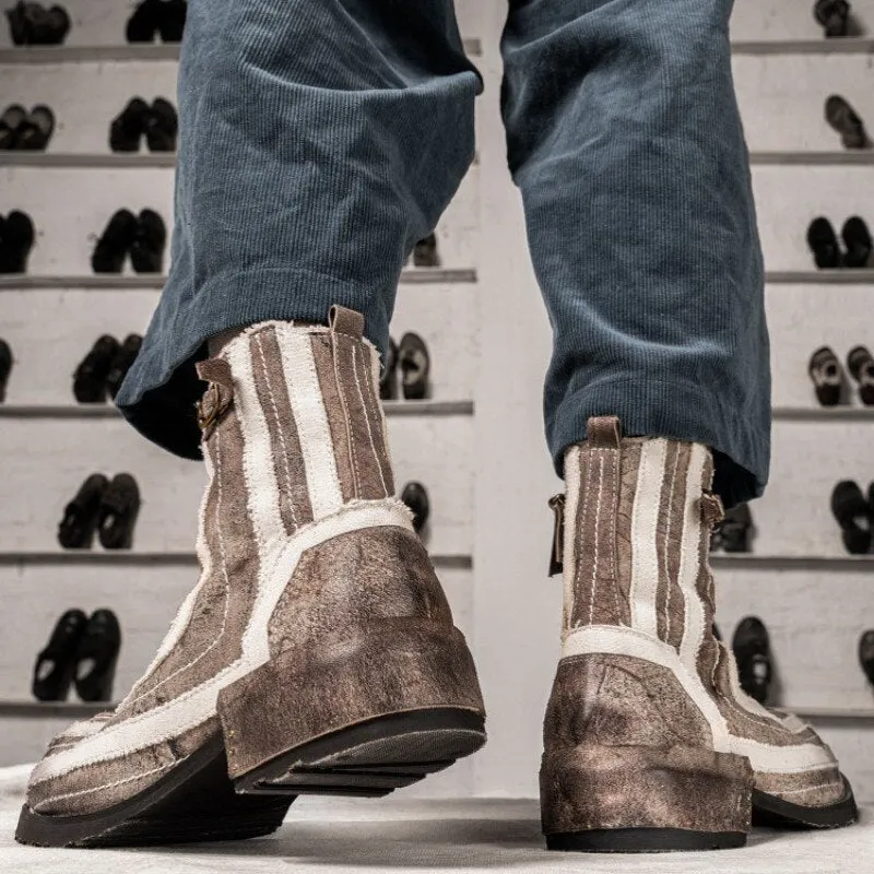 Men Retro Luxury Canvas Patchwork Work Safety Casual Boot