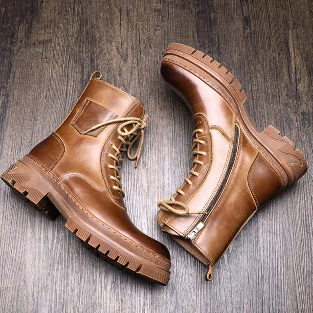 Mens Genuine Leather Lace Up Work Boots
