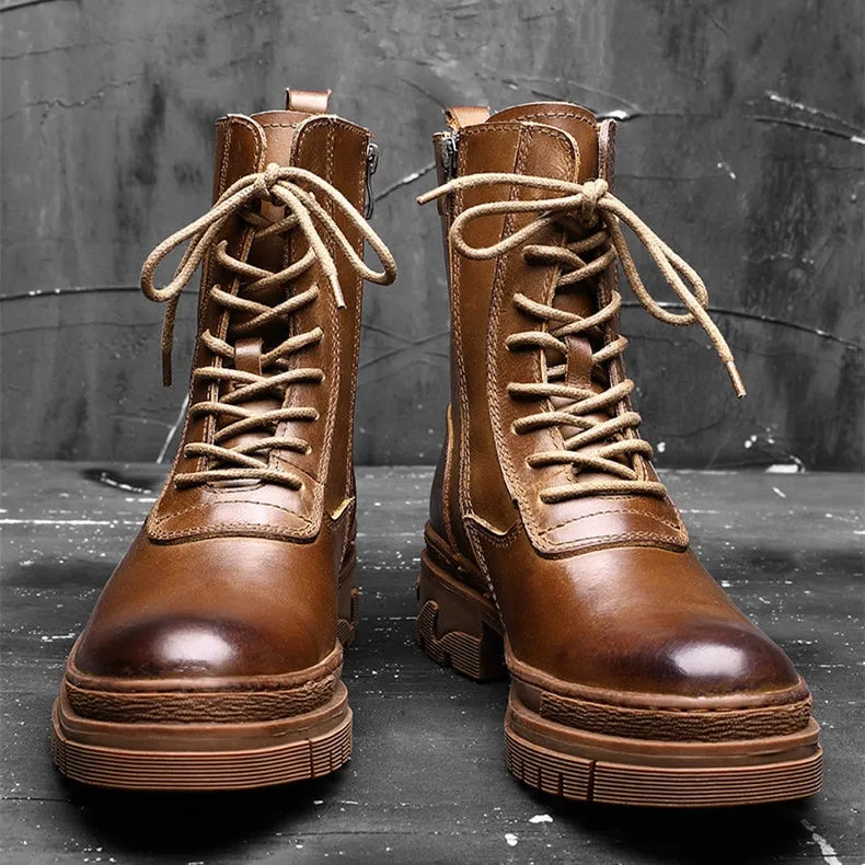 Mens Genuine Leather Lace Up Work Boots