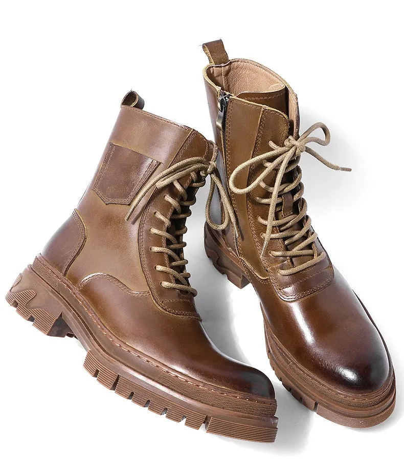 Mens Genuine Leather Lace Up Work Boots