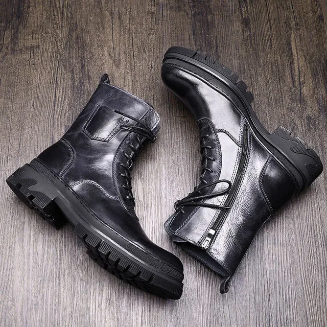 Mens Genuine Leather Lace Up Work Boots
