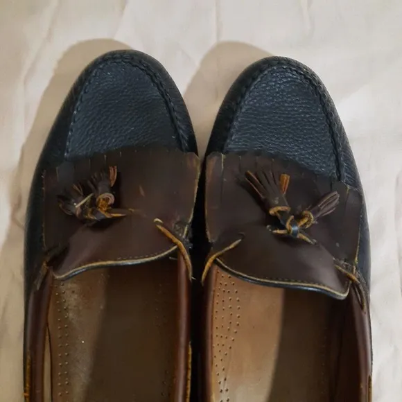 Mens Loafers Dress Shoes 15D Black Brown Leather Boat Lace Allen Edmonds Nashua*