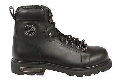 MEN'S MOTORBIKE REAL LEATHER LACE TO TOE BOOT WITH SIDE ZIPPER ENTRY COW LEATHER