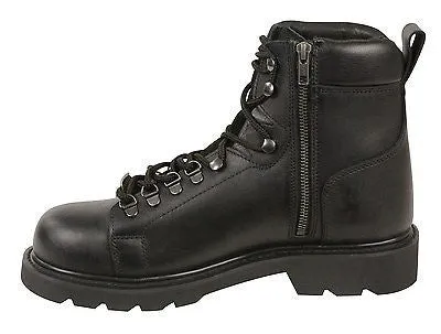 MEN'S MOTORBIKE REAL LEATHER LACE TO TOE BOOT WITH SIDE ZIPPER ENTRY COW LEATHER