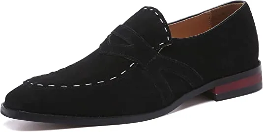 Men's Suede Smoking Loafers White Stitching