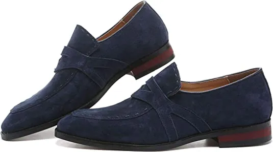 Men's Suede Smoking Loafers White Stitching
