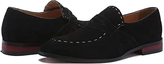 Men's Suede Smoking Loafers White Stitching