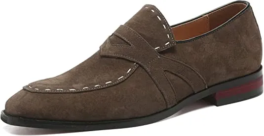 Men's Suede Smoking Loafers White Stitching
