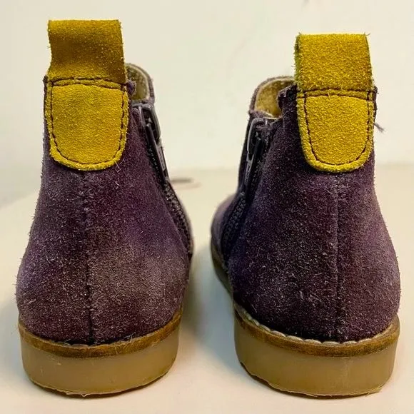 Mini Boden Boots Girls 9.5 US 26 EU Chelsea Purple Suede Gold Glitter Zip Winter
