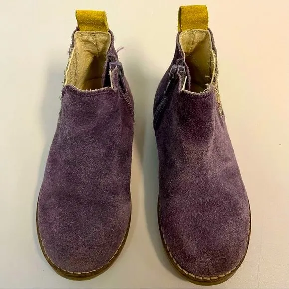 Mini Boden Boots Girls 9.5 US 26 EU Chelsea Purple Suede Gold Glitter Zip Winter