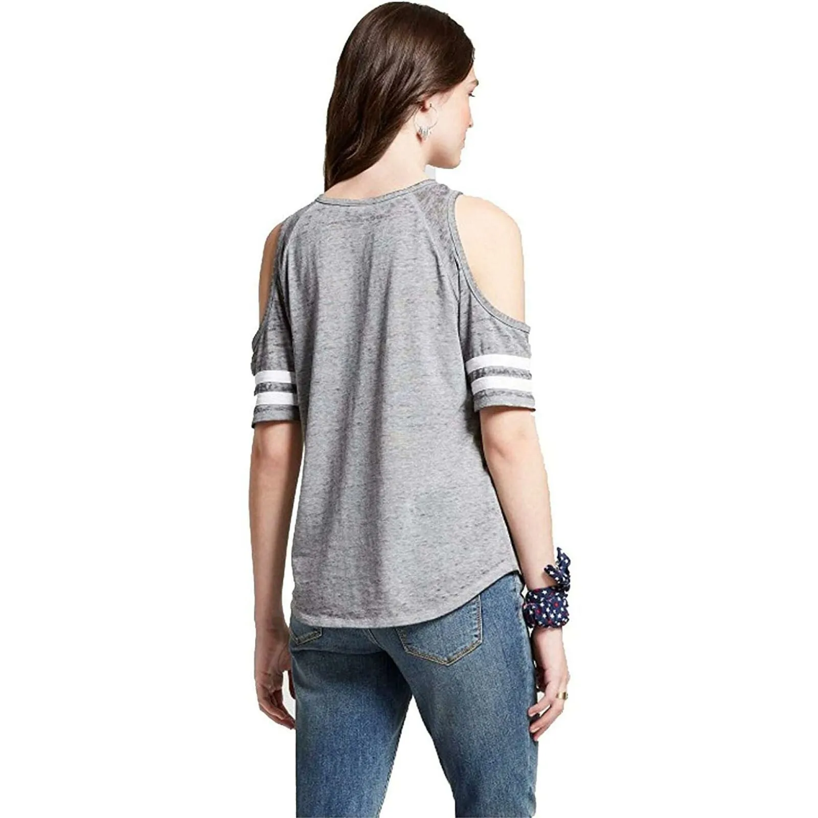 ModernLux Women's Short Sleeve USA ALL DAY Cold Shoulder Graphic T-Shirt