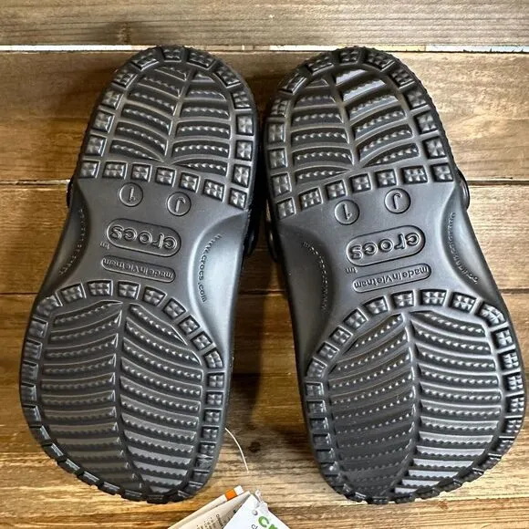 New Big Kids Crocs Classic Black High Shine Patent Clogs Shoes Sandals Size‎ 1 Y