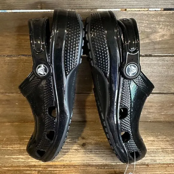 New Big Kids Crocs Classic Black High Shine Patent Clogs Shoes Sandals Size‎ 1 Y