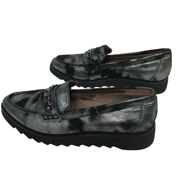 NEW Donald J Pliner Creeper Loafer Flats Brecca Chain Gray Black Metallic Camo 5