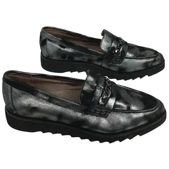 NEW Donald J Pliner Creeper Loafer Flats Brecca Chain Gray Black Metallic Camo 5