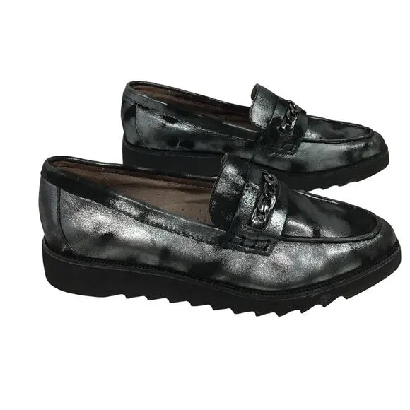 NEW Donald J Pliner Creeper Loafer Flats Brecca Chain Gray Black Metallic Camo 5