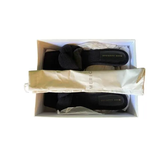 NEW Good American Women's Terry Kickstand Low Heel Slide Sandals Black Size 11.5