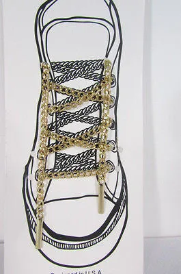 New Men Women A Pair Gold Metal Shoe Laces Sneakers Chains 36"