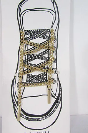 New Men Women A Pair Gold Metal Shoe Laces Sneakers Chains 36"