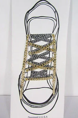 New Men Women A Pair Gold Metal Shoe Laces Sneakers Chains 36"