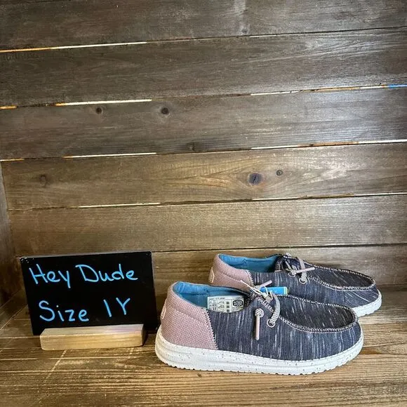 New‎ NWT Big Kids Hey Dude Wendy Jersey Gray Slip On Shoes Loafers Size 1 Y
