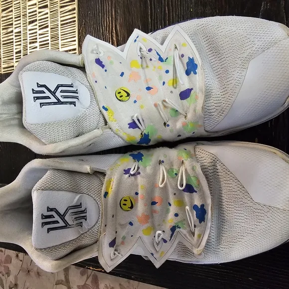 Nike White and Blue Sneakers with Colorful Sole