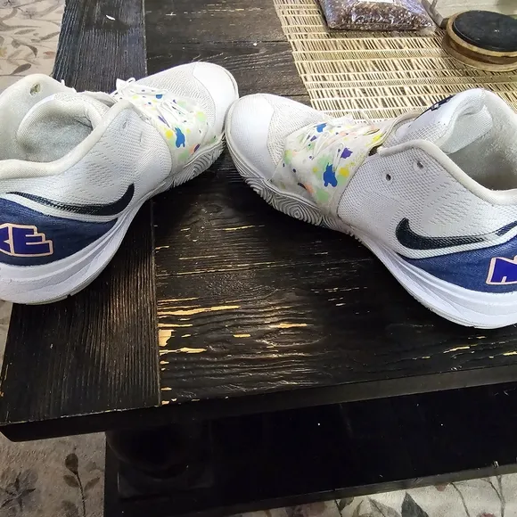 Nike White and Blue Sneakers with Colorful Sole